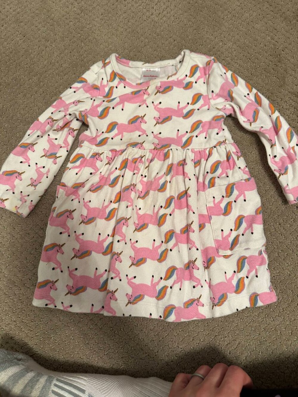 Hanna Andersson Girls Unicorn Dress Size 2T Pink Rainbow Long Sleeve Play
